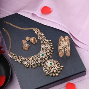Diamond Necklace Stud and Bangles Set