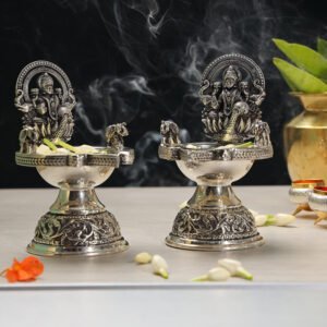 Silver Lakshmi-Saraswati Elephant Design Pooja Bowl Set
